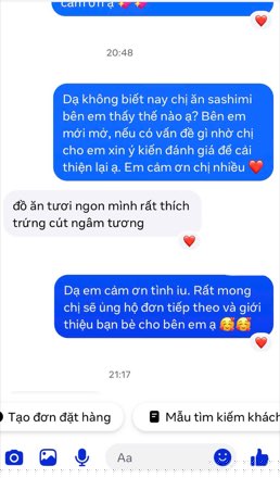 Khách nhắn lại sau khi nhận đơn